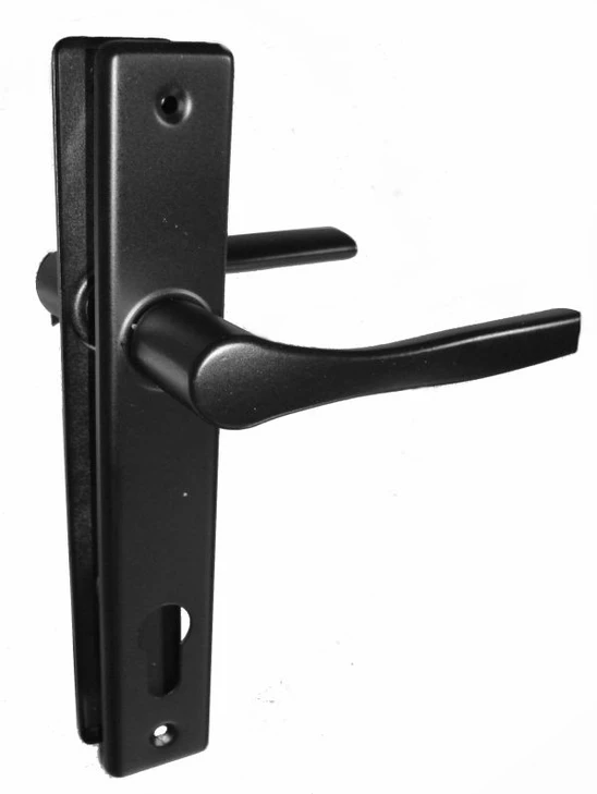 kľučka Al, štít Fe, rozteč 90mm, farba čierna, s otvorom pre stavebnú vložku