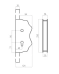 Kazetová zostava pre bránku 250x125x30mm, otvor pre kľučku ø 20mm, na profil 30x30mm, hladká, pre zámok ZM90/80 - slide 1