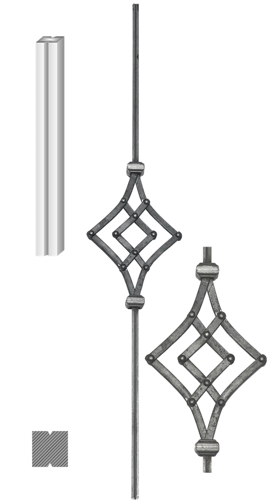 Tyč: L-900mm, materiál 12x12mm (ornament: 280x180mm nitovaný 12x6mm)