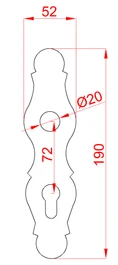 štít s otvormi 210x52x3mm, rozteč 72mm, otvor na kľučku ø20 mm - slide 1