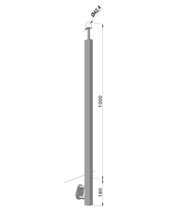 nerezový stĺp, bočné kotvenie, bez výplne, vrch pevný (40x40x2.0mm), brúsená nerez K320 /AISI304