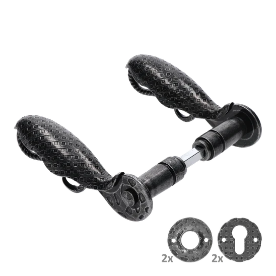kľučka-set 150x75mm, priemer osadenia na štítok ø 17.5mm, čierny zinok