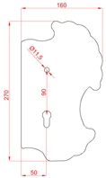 Štít 270x160x3mm s otvormi, rozteč 90mm, otvor pre kľučku ø 11,5mm, zdobený, pravý, pre zámok ZM90/80 - slide 1