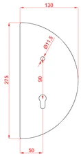Štít 275x130x3mm s otvormi, rozteč 90mm, otvor pre kľučku ø 11,5mm, pravý, pre zámok ZM90/80 - slide 1