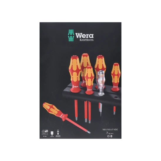 Sada profi elektrikárskych skrutkovačov, výrobca WERA, 0,4x2,5x80mm; 0,6x3,5x100mm; 0,8x4x100mm; 1x5,5x125mm; PZ1x80mm; PZ2x100mm; tester 0.5x3x70mm