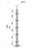 nerezový stĺp, vrchné kotvenie, 5 radový rohový, vrch pevný (40x40mm), brúsená nerez K320 /AISI304 - slide 0
