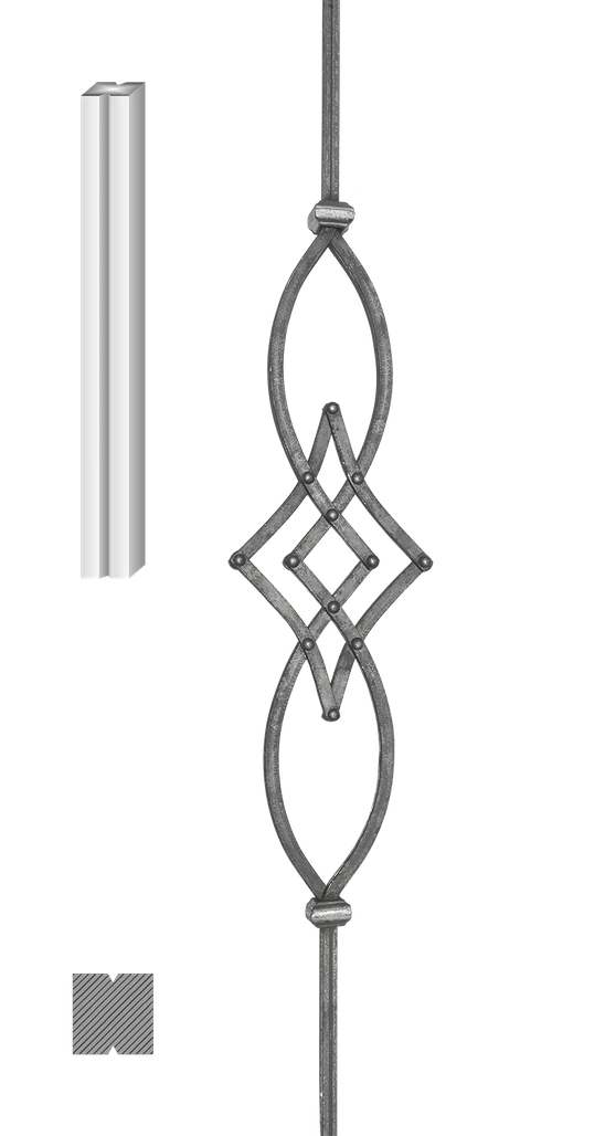 tyč:950x170mm, materiál 12x12mm (ornament 590x170mm nitovaný 12x6mm)