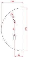 Štít 275x130x3mm s otvormi, rozteč 90mm, otvor pre kľučku ø 11,5mm, ľavý, pre zámok ZM90/80 - slide 1