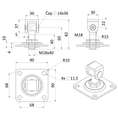 Záves M18 s platňou 90 x 90 mm, otvárateľný 90°, nastaviteľný 1D, čiastočne pozinkovaný - slide 2