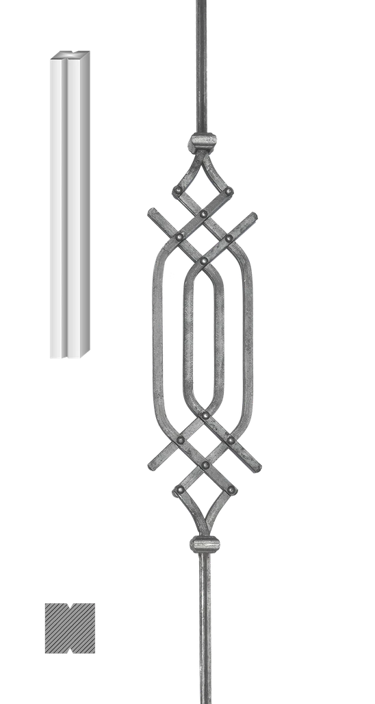 Tyč 900mm, profil 12x12mm, ornament 510x140mm, nitovaný 12x6mm