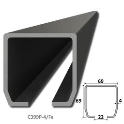 C profil PICOLLO (69x69x4mm) Combi Arialdo čierny, pre samonosný systém, voliteľná dĺžka 1, 2, 3, 4, 5 alebo 6m. Cena za KUS.