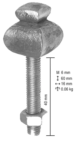 štvorhranná kovaná skrutka, pozinkovaná, M6, ø16, L 20mm, A 40 mm