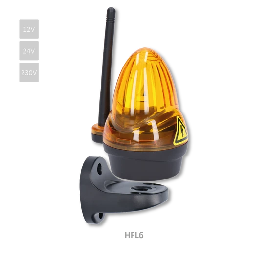Oranžové výstražné LED svetlo s anténou, 12/24/230V, AC/DC, držiak pre bočné uchytenie, rozmer ø76x125mm, vyššia svietivosť 739 lux
