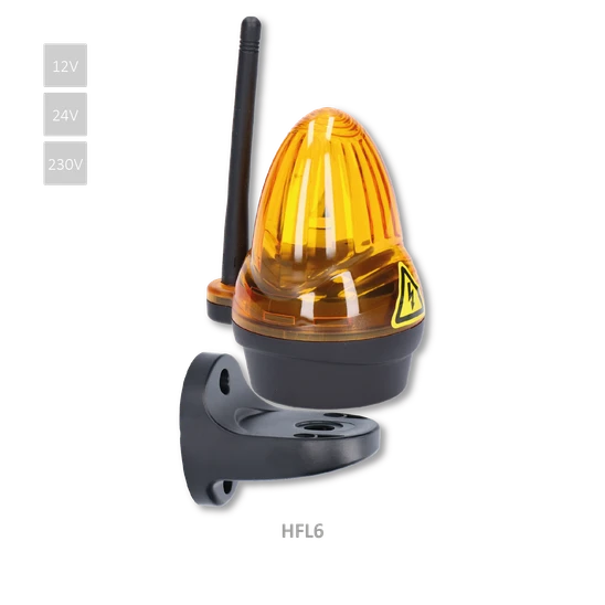 Oranžové výstražné LED svetlo s anténou, 12/24/230V, AC/DC, držiak pre bočné uchytenie, rozmer ø76x125mm, vyššia svietivosť 739 lux