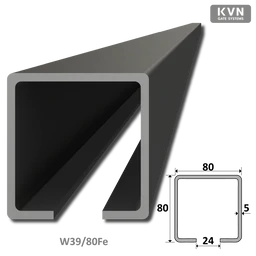 C profil 80x80x5mm čierny Fe pre samonosný systém posuvnej brány, v dĺžkach 1, 2, 3, 4, 5, 6, 7m, cena za KUS