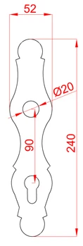 štít kovaný 240x52x3 mm, rozteč 90mm, otvor na kľučku ø20 mm - slide 1