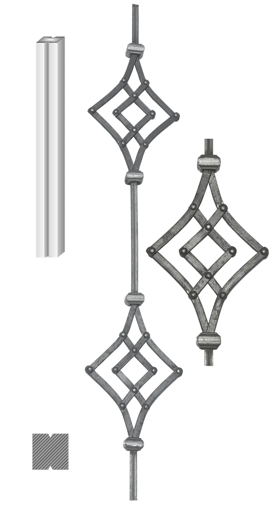 Tyč 680x180x950mm, hrúbka 12x12mm ornament: nitovaný 12x6mm